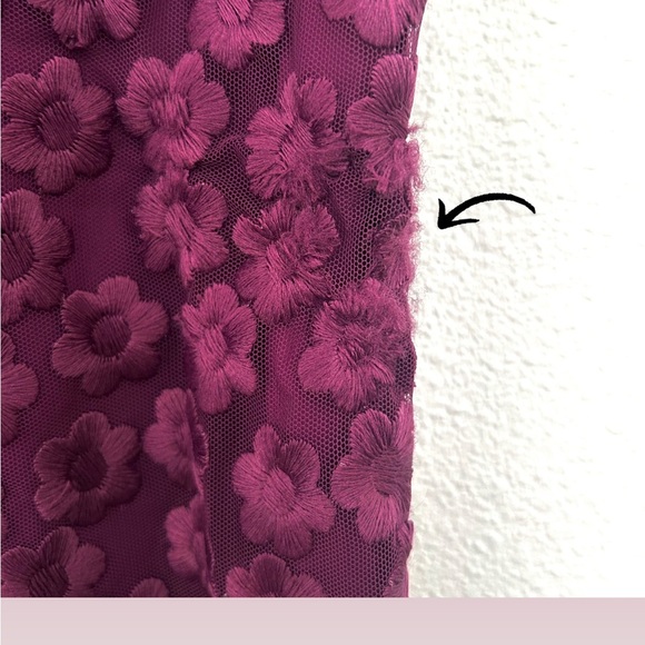 Trina Turk Lace Airie Dress Long Sleeve Sheer Fall Floral Purple Size 8 FLAW - Picture 14 of 15